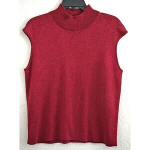 Top/Blouse-Coldwater Creek-Red Metallic-Mock Turtleneck-Sleeveless-Silk Blend-XL